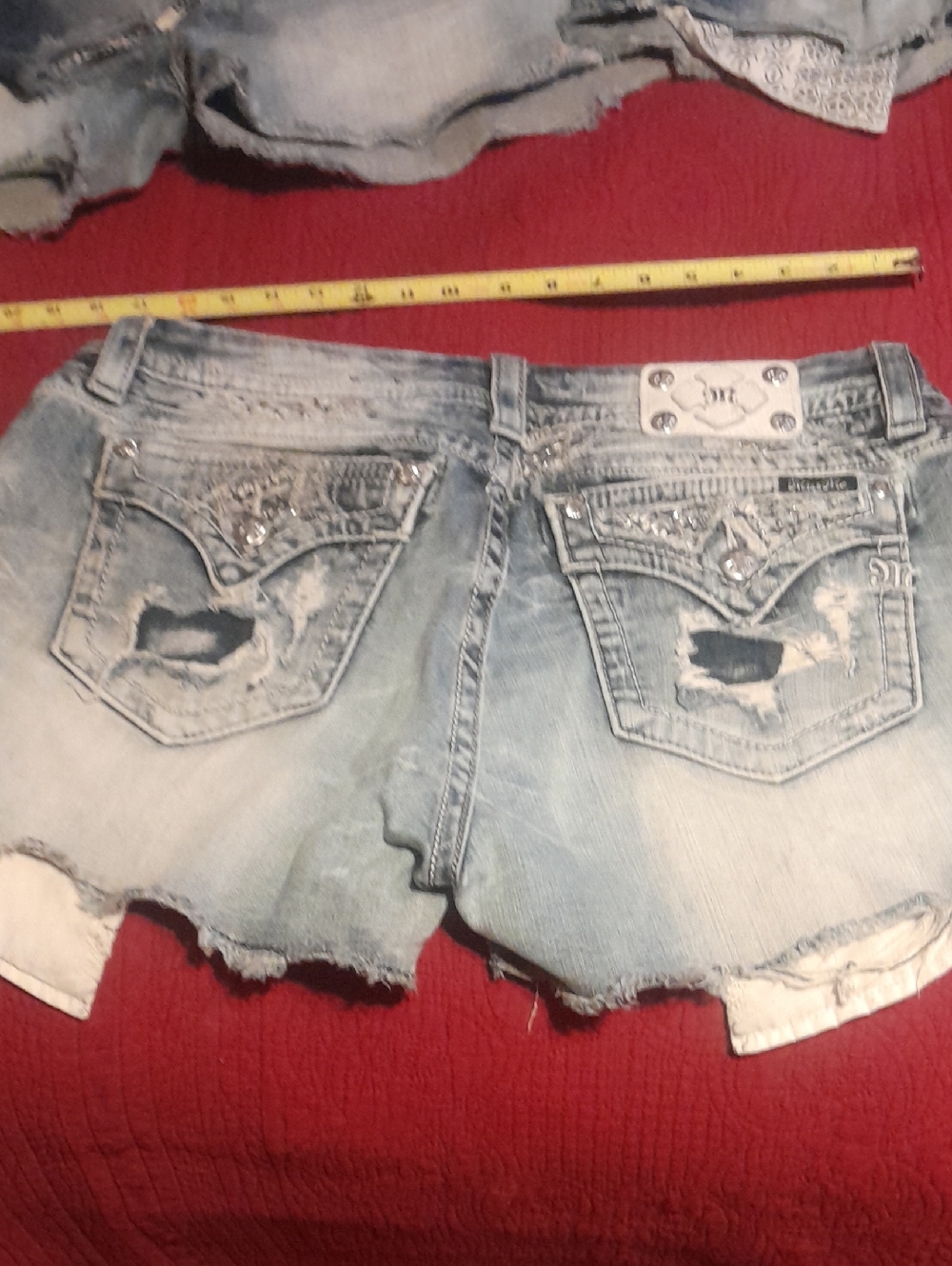 Miss Me Light Blue Distressed Denim Shorts with Lace Inset